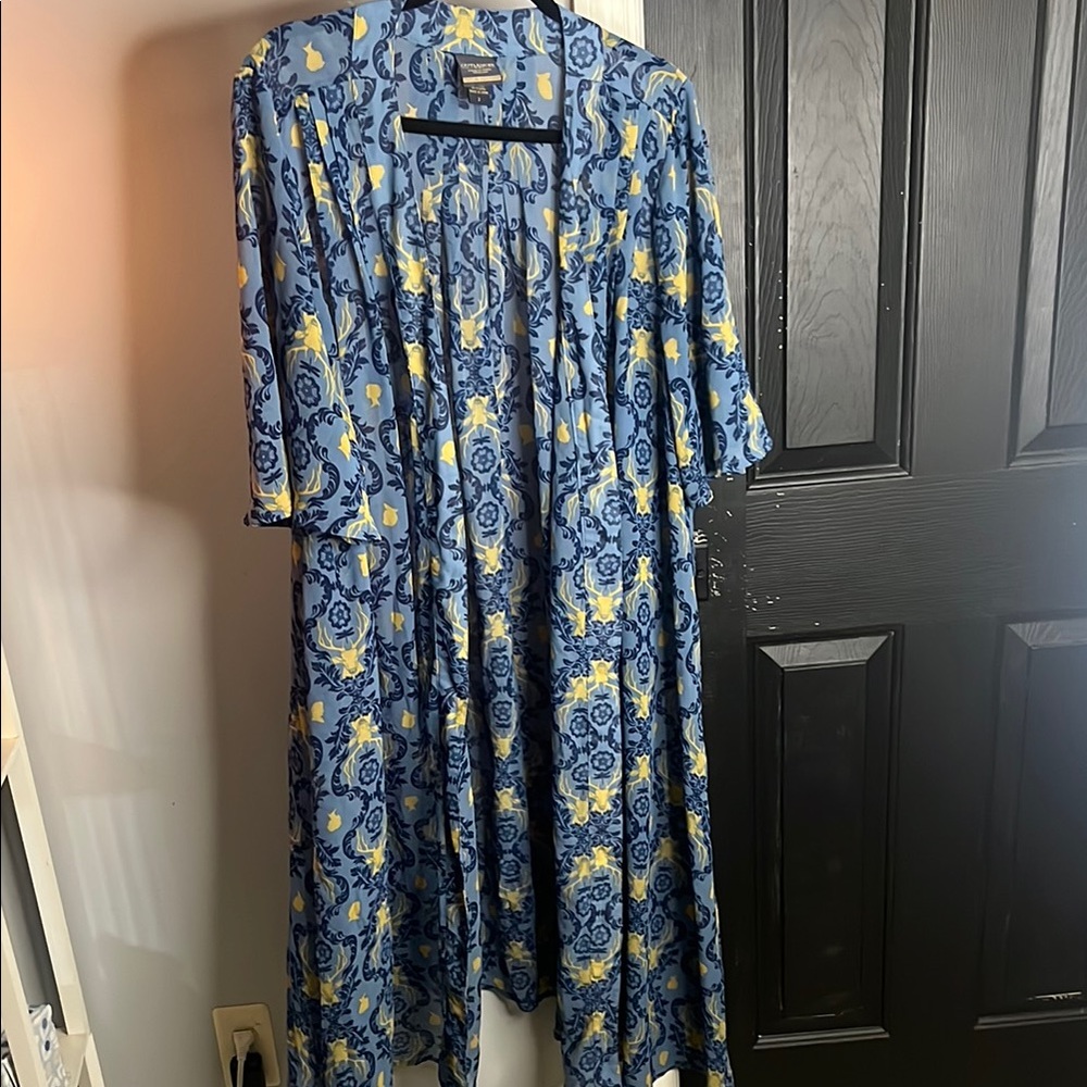 Blue and Yellow Patterned Women's Kimono